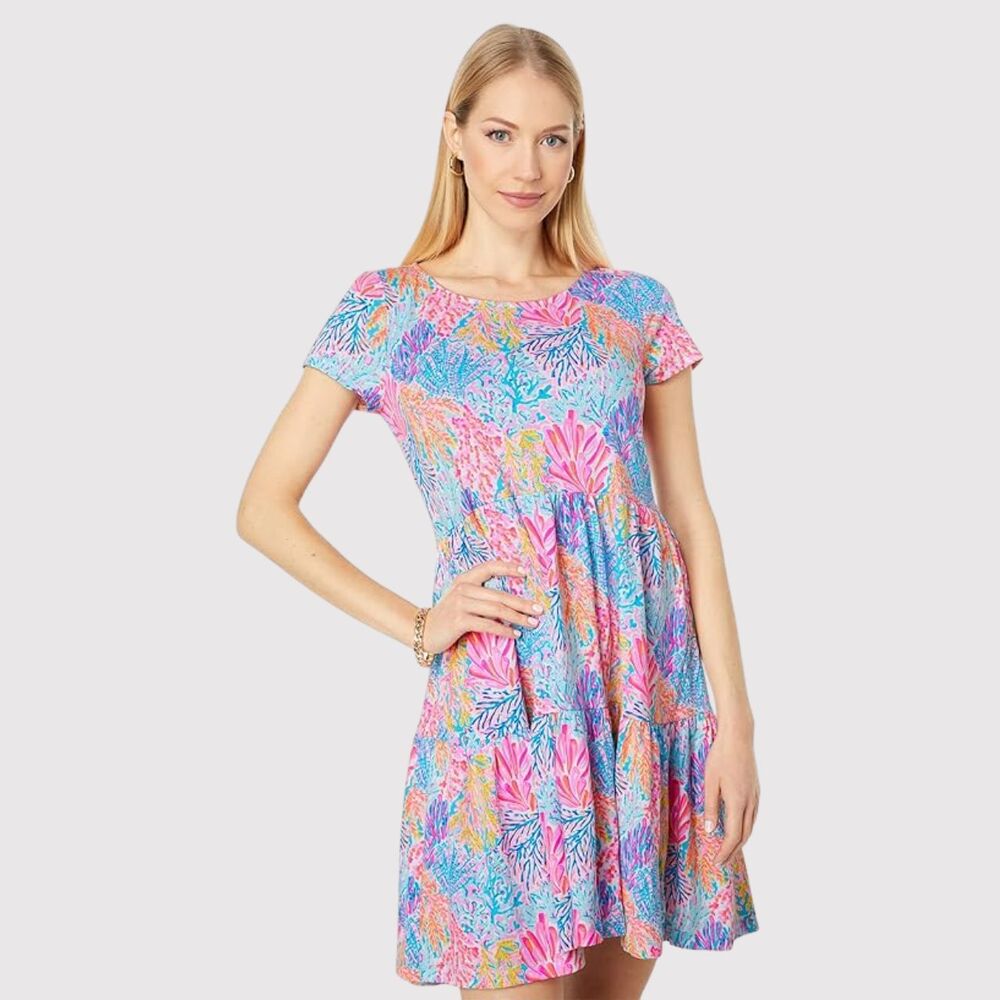 Lilly Pulitzer Mini Dress Pink Splendor In The Sand Geanna Swing Tiered Small